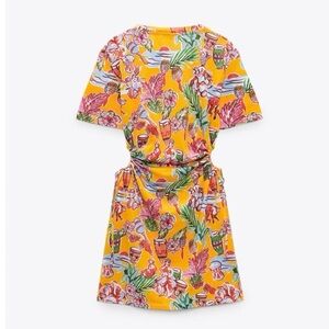 Zara Cutout Floral Print Yellow Mini Dress